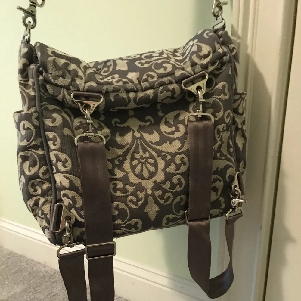 Petunia Pickle Bottom Earl Grey Chenille Diaper Bag Backpack with Changing Pad